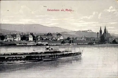 Ak Geisenheim am Rhein Hessen, Gesamtansicht, Dampfer Rheingold