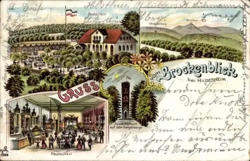 Litho Hildesheim in Niedersachsen, Restaurant Brockenblick, Aussichtsturm Galgenberg