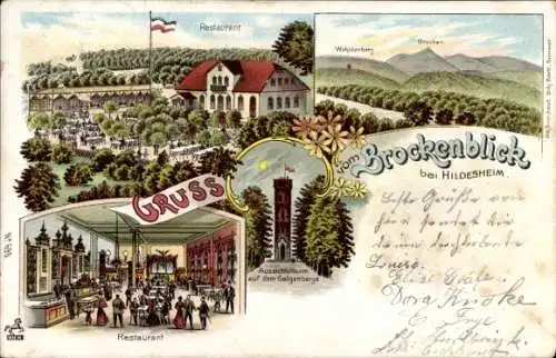 Litho Hildesheim in Niedersachsen, Restaurant Brockenblick, Aussichtsturm Galgenberg