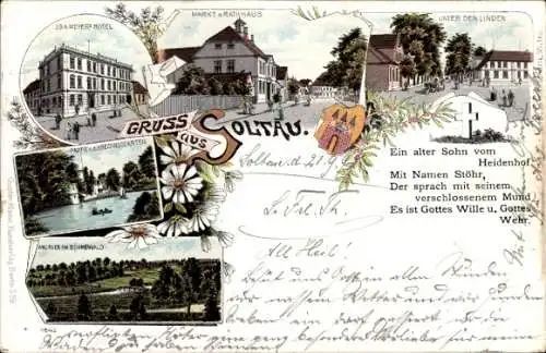 Litho Soltau Lüneburger Heide Niedersachsen, Markt, Rathaus, Unter den Linden, Hotel Meyer