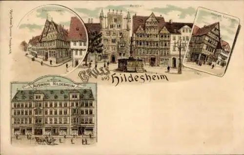 Litho Hildesheim in Niedersachsen, Marktplatz, Geschäftshaus Auswahl Hildesheim