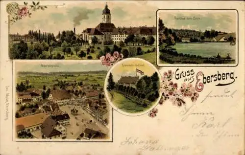 Litho Ebersberg in Oberbayern, See, Marktplatz