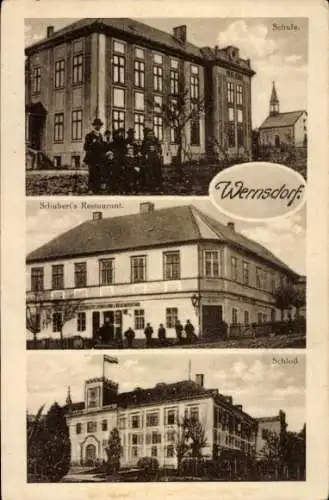 Ak Wernsdorf Glauchau in Sachsen, Schule, Schuberts Restaurant, Schloss