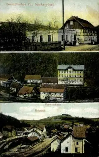 Ak Markersdorf in der Oberlausitz Sachsen, Gasthaus Romantisches Tal, Bahnhof, Beamtenhaus