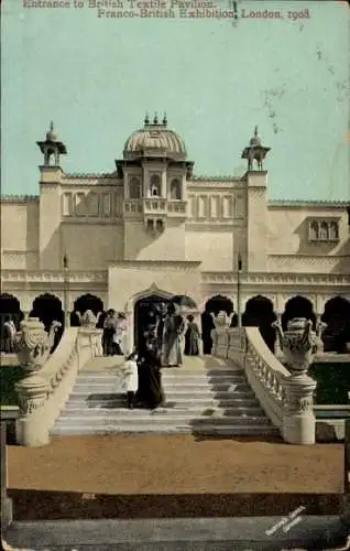 Ak London City England, Französisch-Britische Ausstellung 1908, Britischer Textilpavillon