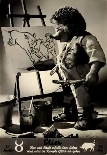 Ak Mecki der Igel als Maler, Sternzeichen Stier