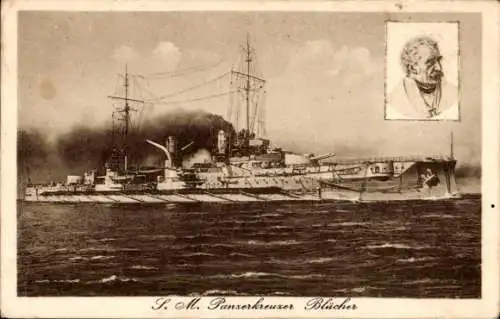 Ak Deutsches Kriegsschiff, SMS Blücher, Panzerkreuzer, Kaiserliche Marine