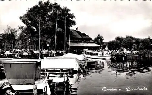 Ak Loosdrecht Nordholland Niederlande, De Driesprong, Café Restaurant Hotel, Bootsanlegestelle