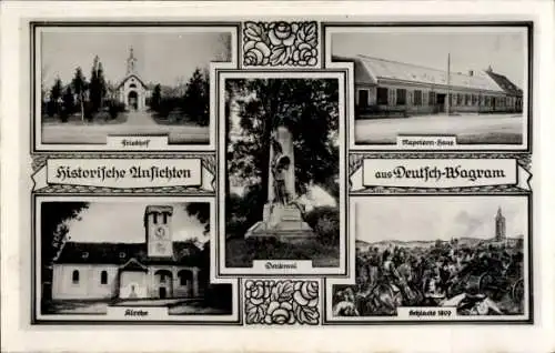 Ak Deutsch Wagram in Niederösterreich, Historische Ansichten, Friedhof, Kirche, Denkmal