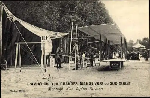 Ak Aviation bei den Grandes Manövern des Südwestens, Montage eines Farman-Doppeldeckers