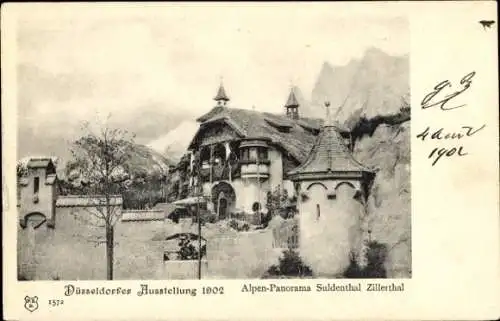 Ak Düsseldorf am Rhein, Ausstellung 1902, Alpen-Panorama Suldental, Zillertal