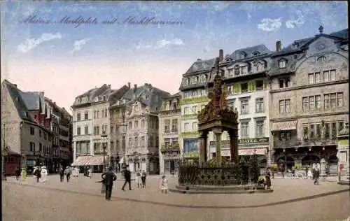 Ak Mainz am Rhein, Marktplatz, Marktbrunnen