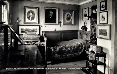 Ak Krieglach Steiermark, Peter Roseggers Sterbehaus, Des Dichters Sterbezimmer