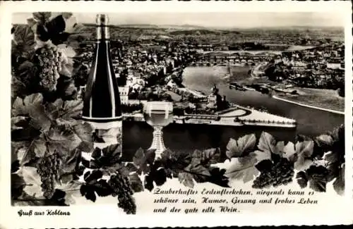 Ak Koblenz am Rhein, Panorama, Deutsches Eck, Wein