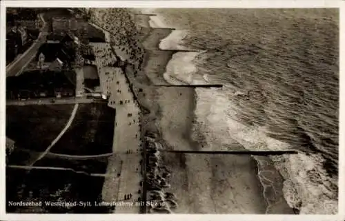 Ak Westerland auf Sylt, Luftaufnahme, Strand