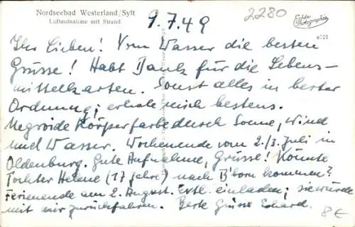 Ak Westerland auf Sylt, Luftaufnahme, Strand