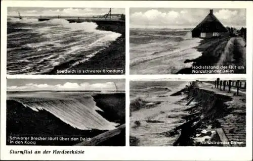 Ak Nordstrand in Nordfriesland, Sturmflut an der Nordseeküste, Nordstrander Damm, Seedeich