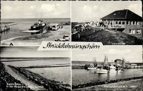 Ak Nordstrand in Nordfriesland, Hafen Strucklahnungshörn, MS Pellworm, MS Adler, Gaststätte, Südfall