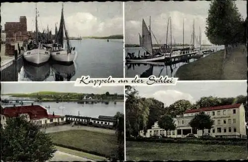 Ak Kappeln an der Schlei, Strandhotel, Hafen, Segelboote, Bahnhof