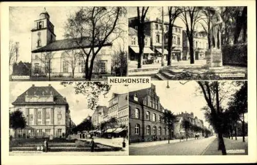 Ak Neumünster in Holstein, Vicelinkirche, Kriegerehrenmal, Martin Martens Platz, Großflecken