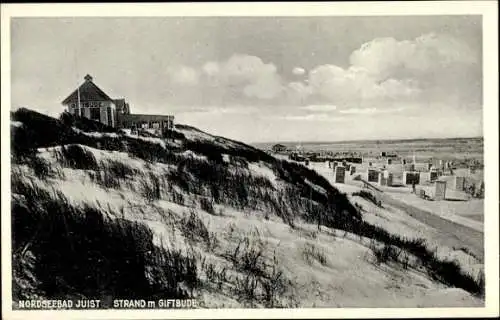 Ak Nordseebad Juist in Ostfriesland, Strand mit Giftbude