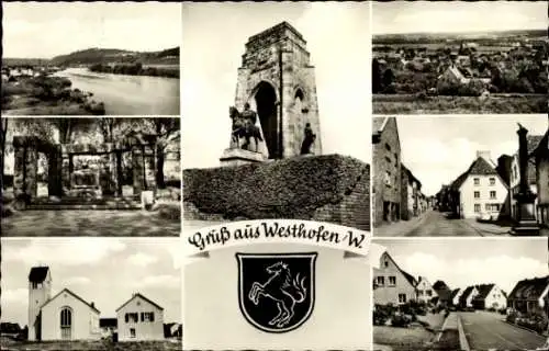 Ak Westhofen Schwerte an der Ruhr Westfalen, Gesamtansicht, Kirche, Denkmal, Straßenansicht