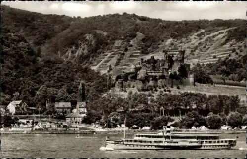 Ak Trechtingshausen am Rhein, Burg Reichenstein, Campingplatz Marienort, Campingklause