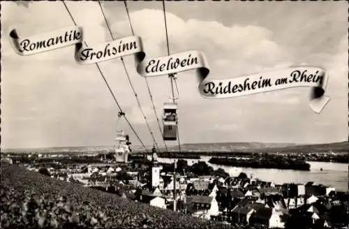 Ak Rüdesheim am Rhein, Gesamtansicht, Seilbahn