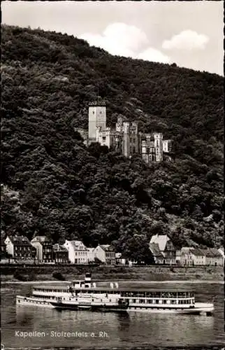 Ak  Kapellen Stolzenfels Koblenz, Teilansicht mit Burg, Dampfer