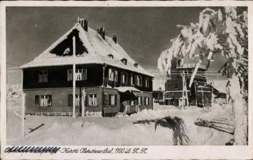Ak Oberwiesenthal im Erzgebirge, Gasthaus, Winter