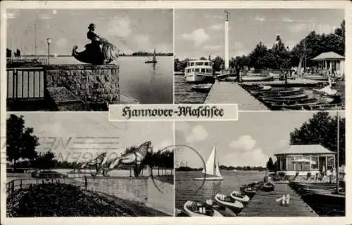 Ak Südstadt Hannover, Maschsee, Anleger, Statuen, Boote