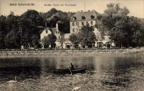 Ak Bad Nauheim in Hessen, Großer Teich mit Teichhaus