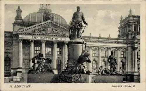 Ak Berlin Tiergarten, Bismarck Denkmal, Reichstagsgebäude