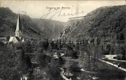 Ak Thale im Harz, Eingang ins Bodetal, Kirche