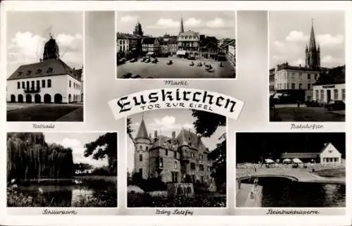 Ak Euskirchen Nordrhein Westfalen, Rathaus, Markt, Bahnhofstraße, Burg Satzvey, Schillerpark