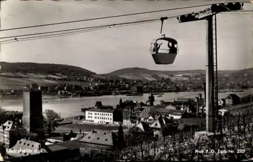 Ak Rüdesheim am Rhein, Blick von der Seilbahn auf Bingen