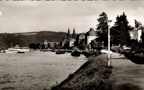 Ak Boppard am Rhein, Schiff, Uferweg