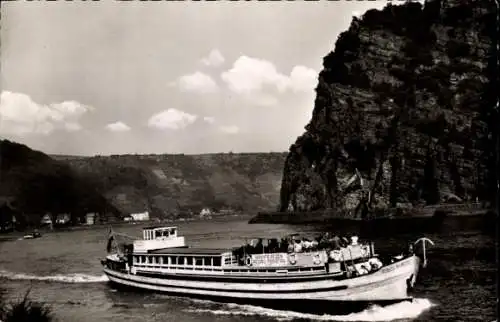 Ak Sankt Goarshausen am Rhein, Loreley, Ausflugsschiff Volti Subito, Reederei Feenstra