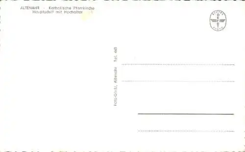 Ak Altenahr im Ahrtal, Kath. Pfarrkirche, Hauptschiff mit Hochaltar
