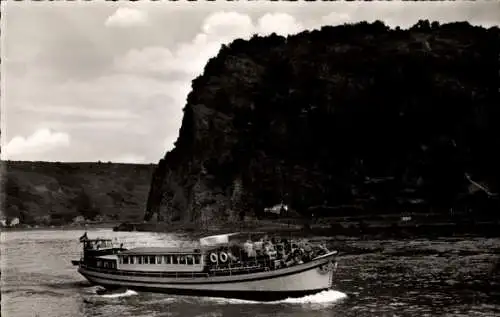 Ak Sankt Goarshausen am Rhein, Loreley, Ausflugsboot Alida, Reederei Feenstra