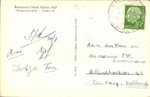 Ak Blankenheim i.d. Eifel, Biermanns Hotel Kölner Hof, Eingang, Fachwerkhaus