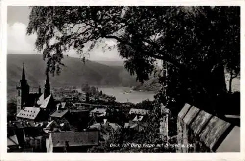 Ak Bingen am Rhein, Teilansicht, Blick von Burg Klopp, Kirche