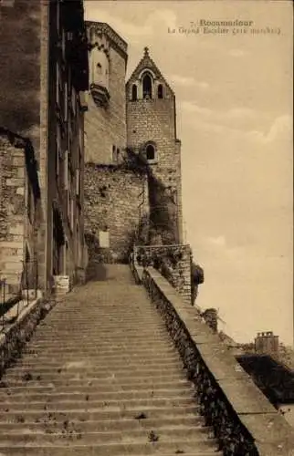 Ak Roc Amadour Rocamadour Lot, Grand Escalier, Burg