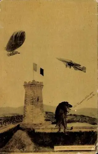 Ak Belfort Territoire de Belfort, Zeppelin, Flugzeug