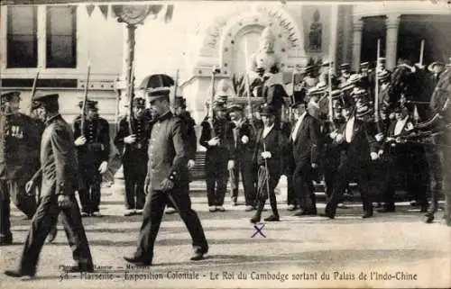 Ak Marseille Bouches du Rhône, Kolonialausstellung 1906, König von Kambodscha, Palast von Indochina