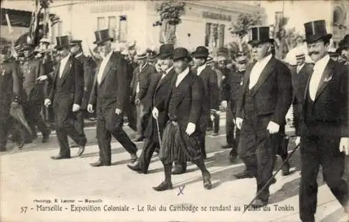 Ak Marseille Bouches du Rhône, Kolonialausstellung 1906, König von Kambodscha, Palais du Tonkin