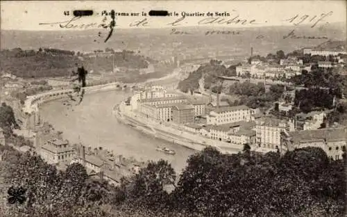 Ak Lyon Rhône, Panorama, Fluss, Quartier de Serin