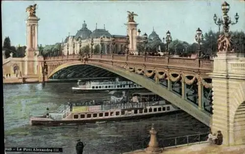 Ak Paris I Louvre, Le Pont Alexandre III, Schiffe