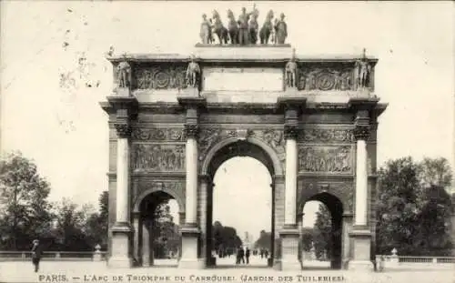 Ak Paris I Louvre, Jardin des Tuileries, Arc de Triomphe du Carrousel