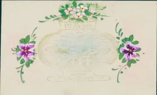 Zelluloid Ak Glückwunsch 1. April, Fische, Blumen